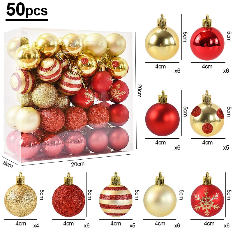 50Pcs Christmas Tree Balls Ornaments Set – Holiday Decoration 2025