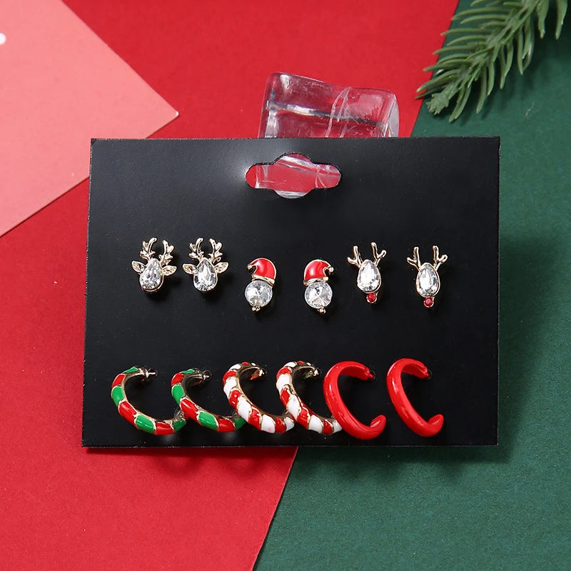 6 Pairs Christmas Zircon Earrings Set