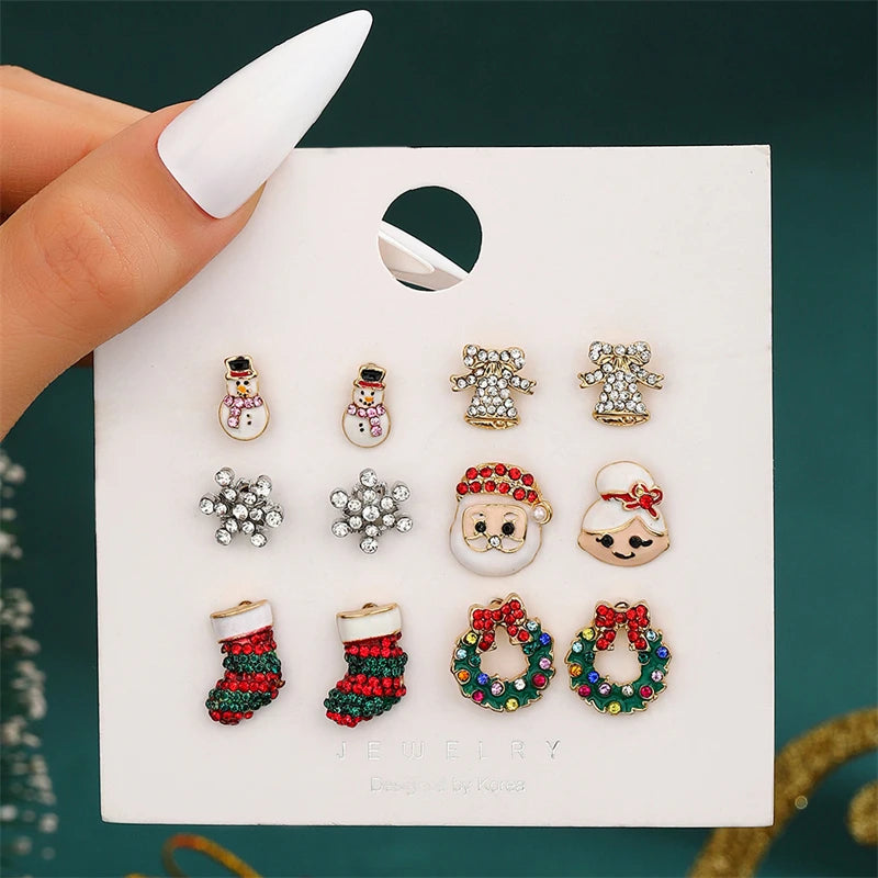 6 Pairs Christmas Zircon Earrings Set