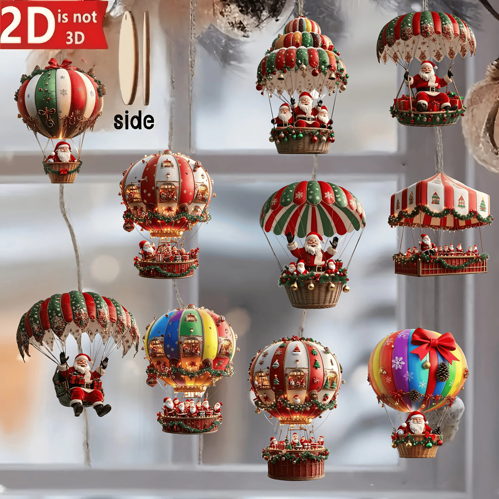 🎅 Christmas Wooden Hot Air Balloon Decor – Set of 10