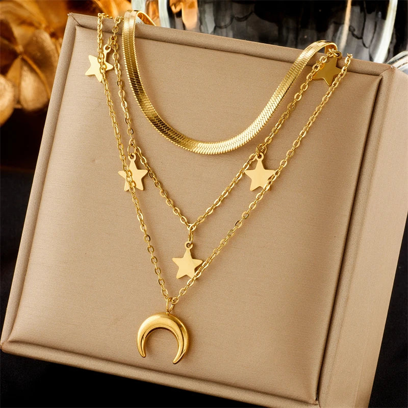 Butterfly & Moon Blue Eye Layered Necklace