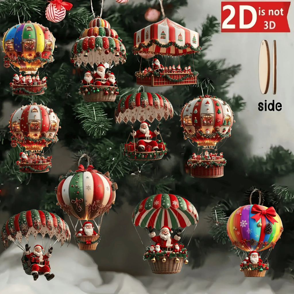 🎅 Christmas Wooden Hot Air Balloon Decor – Set of 10