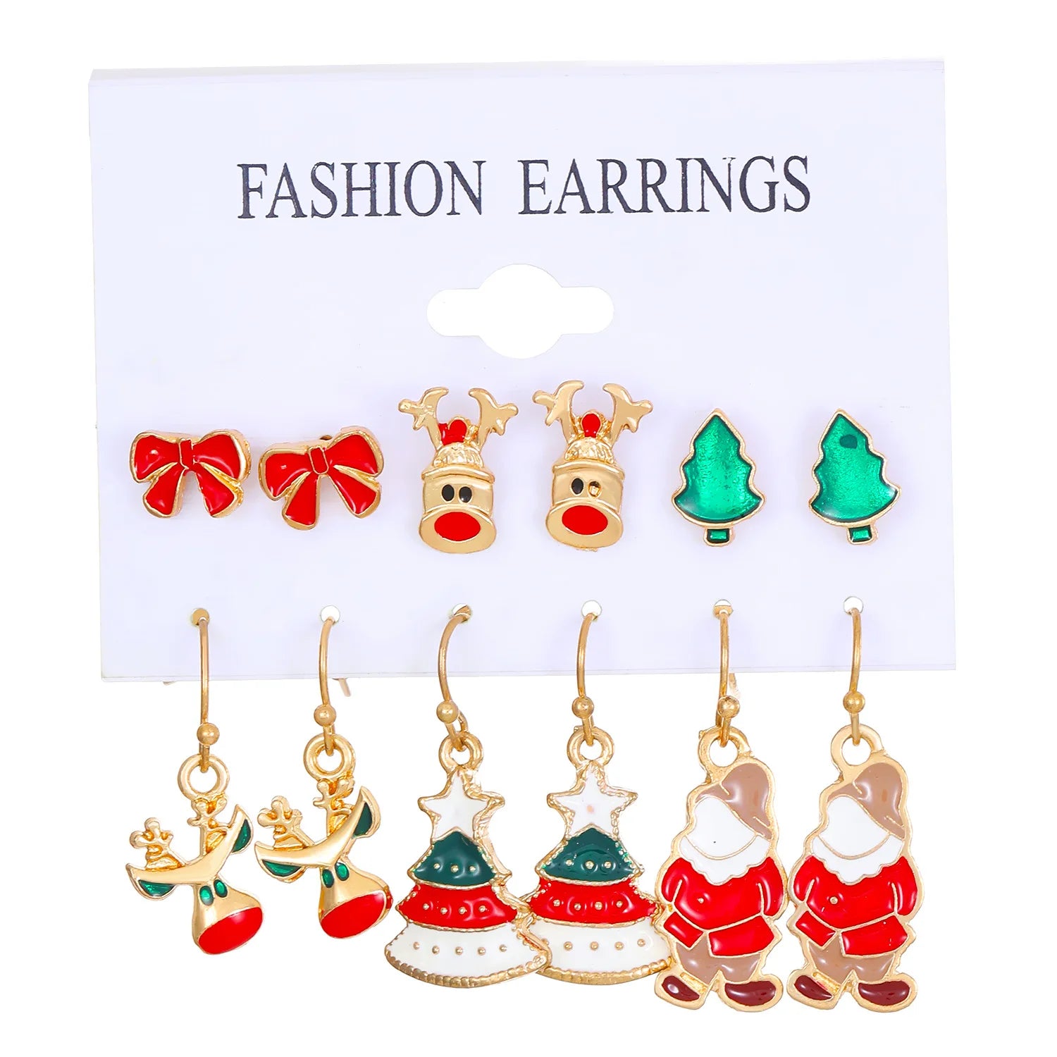 6 Pairs Christmas Zircon Earrings Set