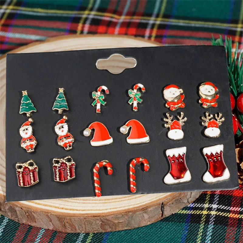 6 Pairs Christmas Zircon Earrings Set