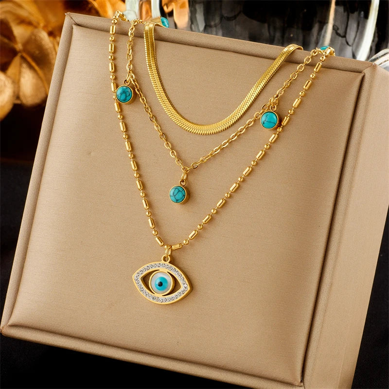 Butterfly & Moon Blue Eye Layered Necklace