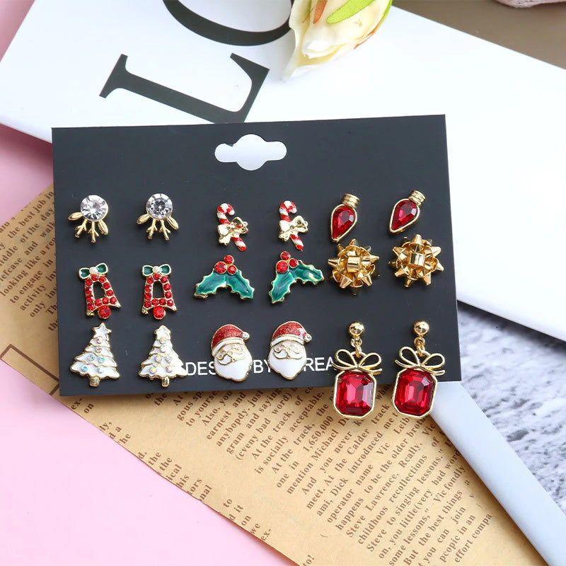 6 Pairs Christmas Zircon Earrings Set