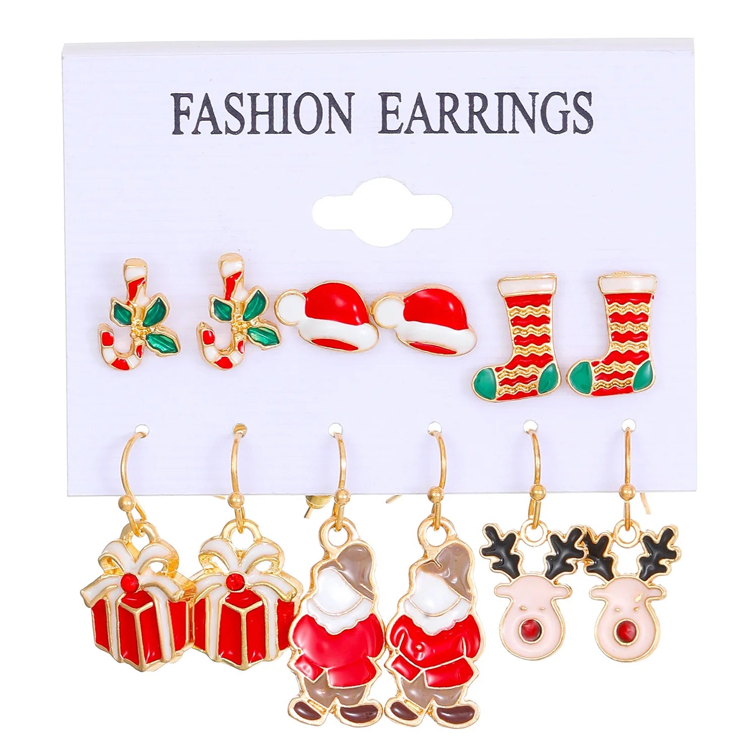 6 Pairs Christmas Zircon Earrings Set