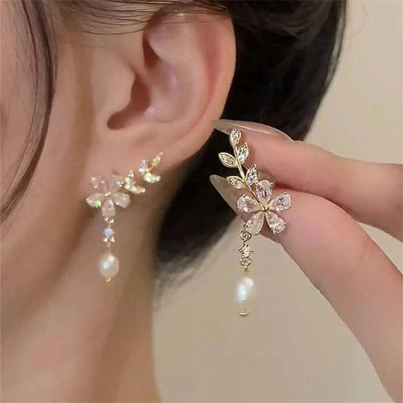 Exquisite Crystal Flower & Butterfly Tassel Earrings