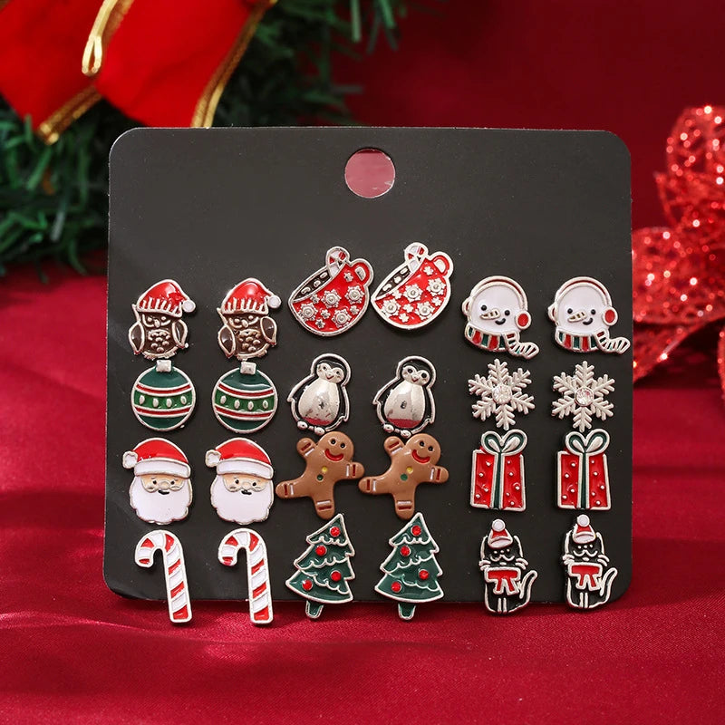 6 Pairs Christmas Zircon Earrings Set