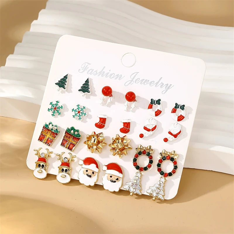 6 Pairs Christmas Zircon Earrings Set