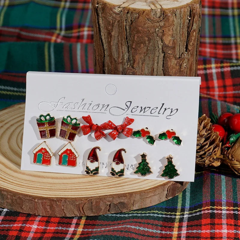 6 Pairs Christmas Zircon Earrings Set