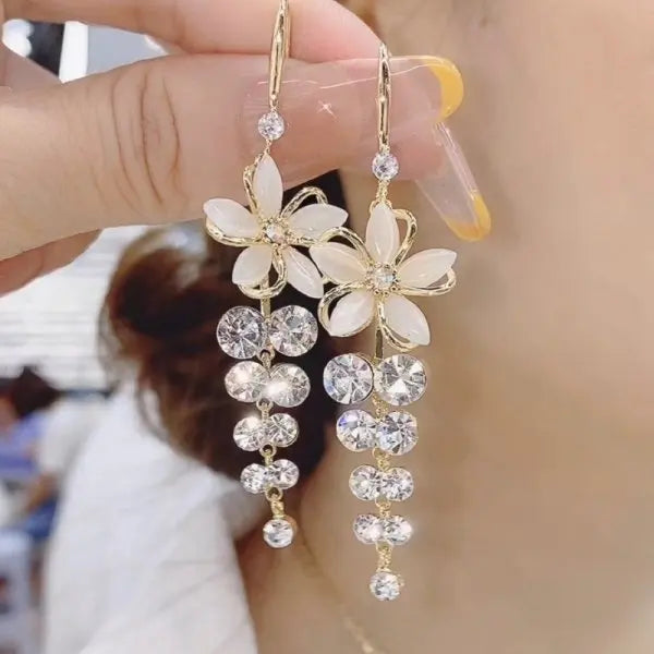 Exquisite Crystal Flower & Butterfly Tassel Earrings