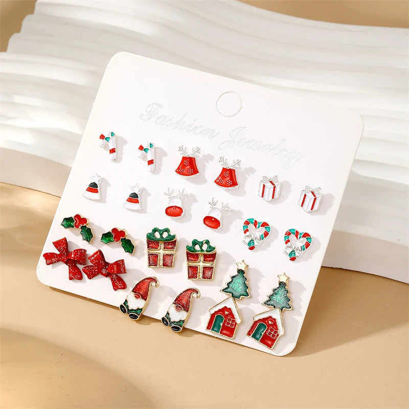 6 Pairs Christmas Zircon Earrings Set