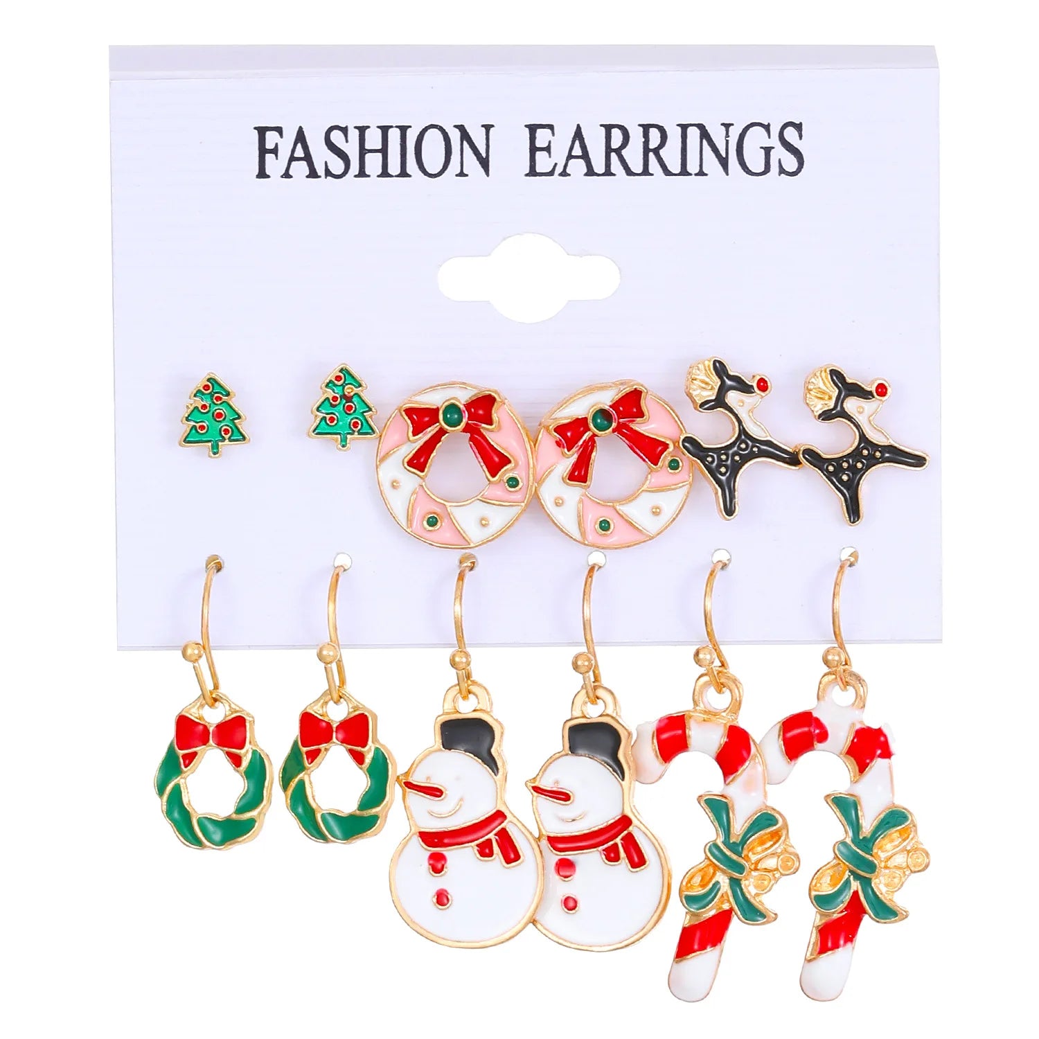 6 Pairs Christmas Zircon Earrings Set
