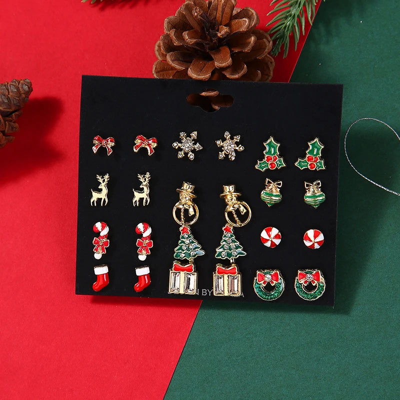 6 Pairs Christmas Zircon Earrings Set