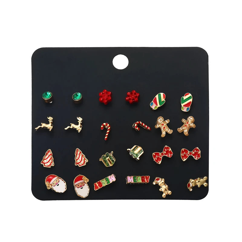 6 Pairs Christmas Zircon Earrings Set