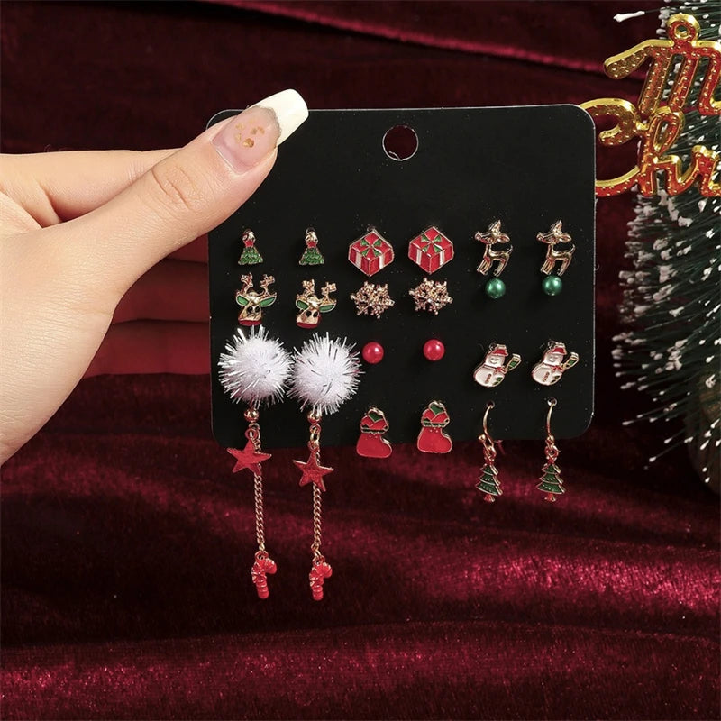 6 Pairs Christmas Zircon Earrings Set
