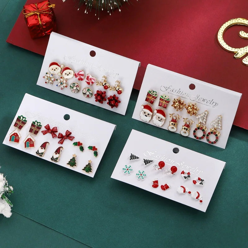 6 Pairs Christmas Zircon Earrings Set