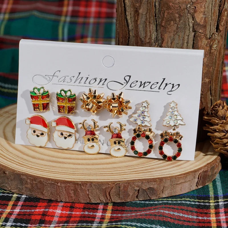 6 Pairs Christmas Zircon Earrings Set