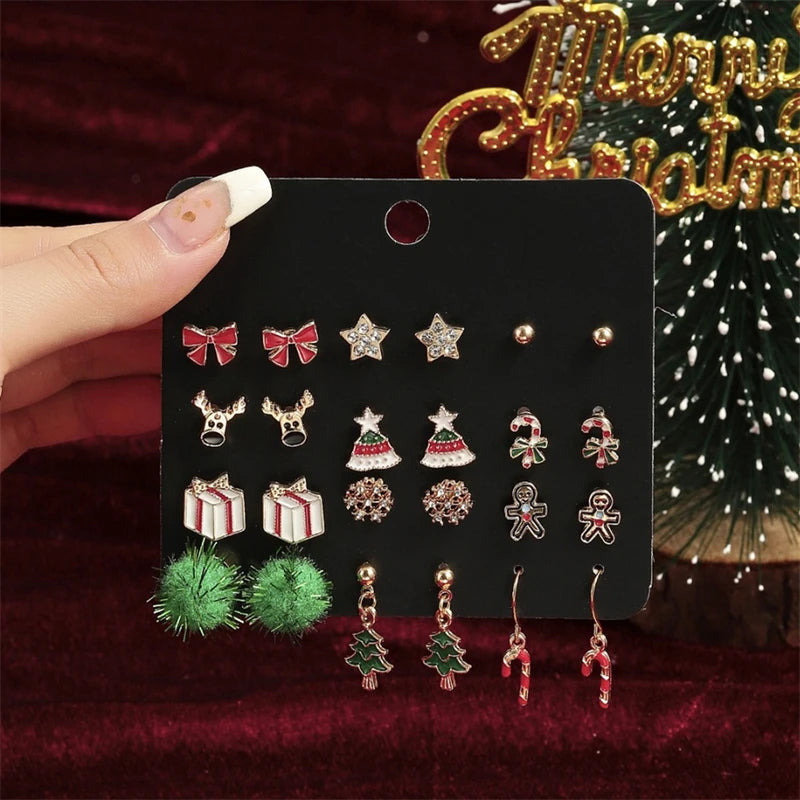6 Pairs Christmas Zircon Earrings Set