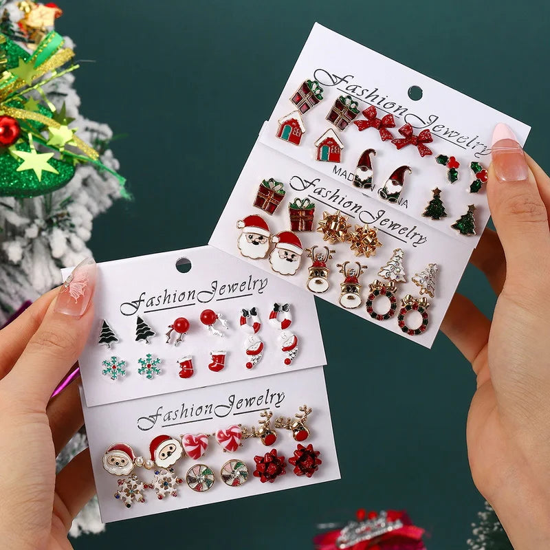 6 Pairs Christmas Zircon Earrings Set