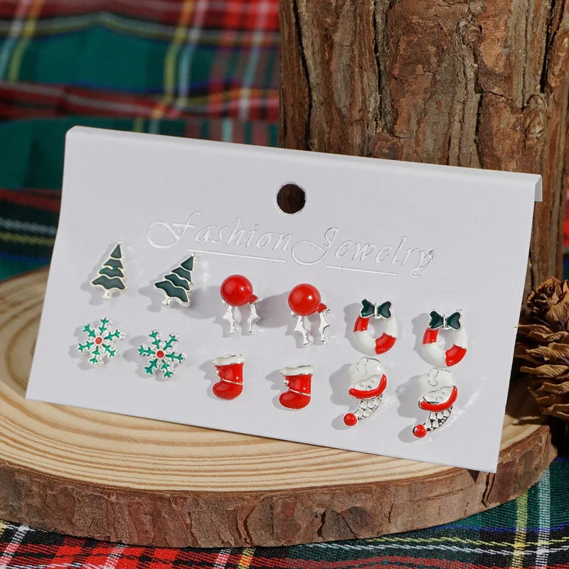 6 Pairs Christmas Zircon Earrings Set