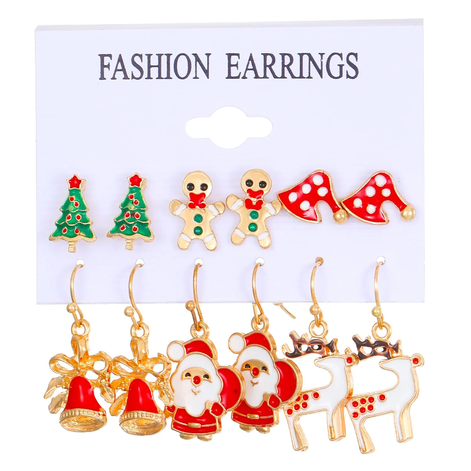 6 Pairs Christmas Zircon Earrings Set